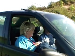 Hitchhiking 70 Years Old Granny Railing Roadside